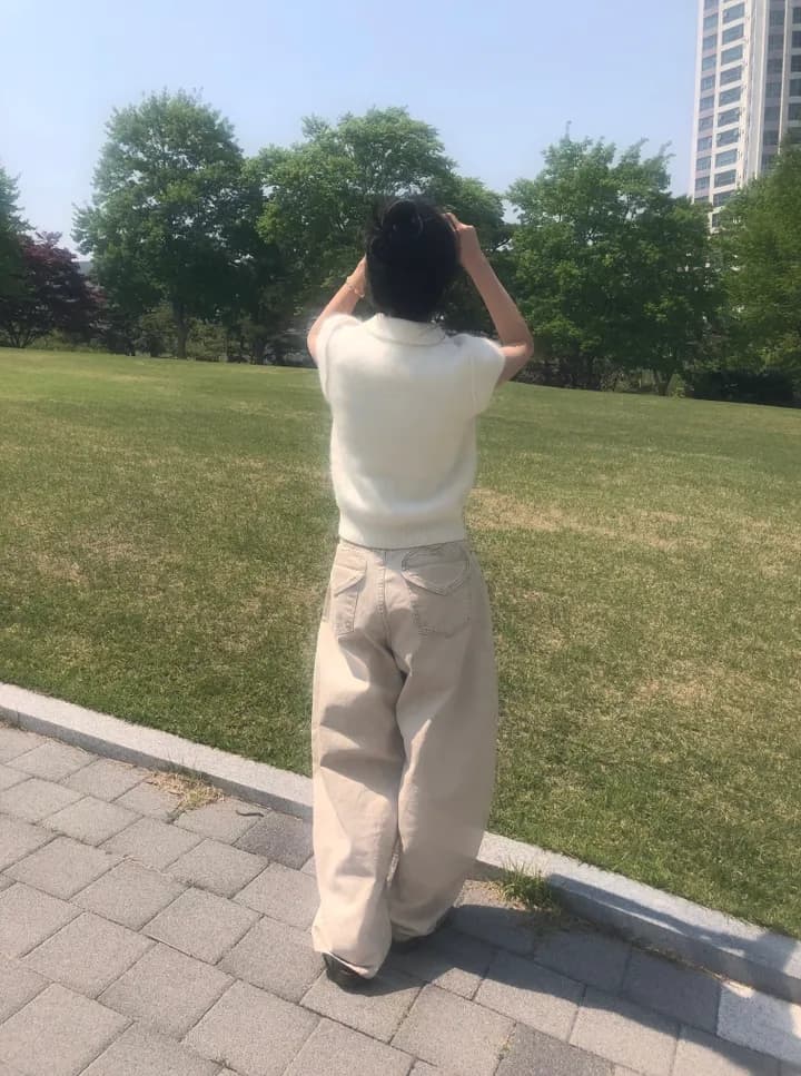둘 색상 지금 작은 대중 다용도 레트로 연삭 화이트 엉덩이 하트 주머니 하이웨이스트 넓은 다리 데님 긴 바지 상세 이미지 17