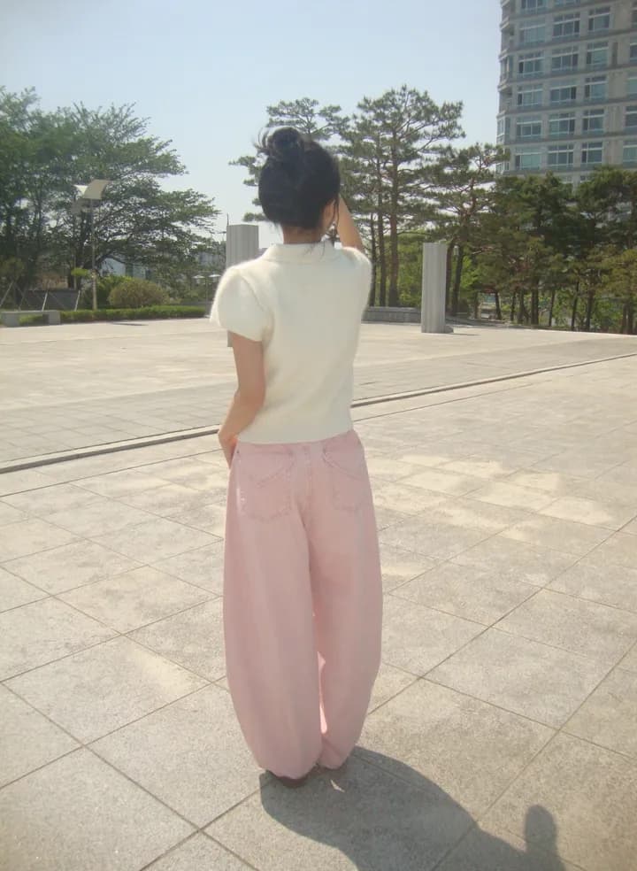 둘 색상 지금 작은 대중 다용도 레트로 연삭 화이트 엉덩이 하트 주머니 하이웨이스트 넓은 다리 데님 긴 바지 상세 이미지 28