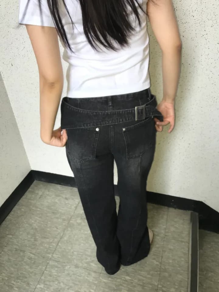 2 색 지금 하이웨이스트 워싱 이후 스트랩 루즈핏 넓은 다리 청바지 상세 이미지 37