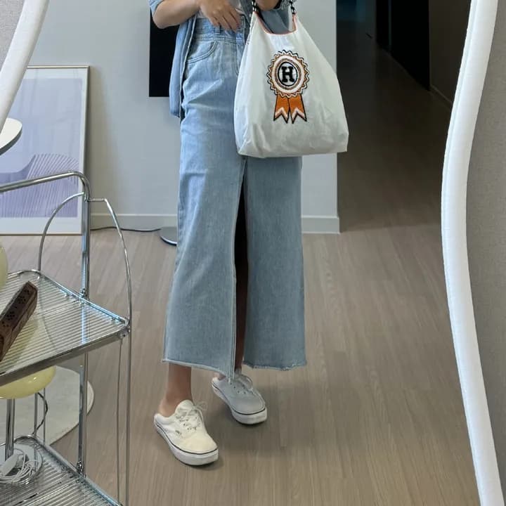 지금 한 마디 하이웨이스트 트임 다용도 데님 반신 스커트 상세 이미지 2