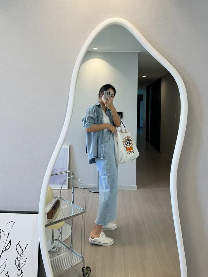 지금 한 마디 하이웨이스트 트임 다용도 데님 반신 스커트 상세 이미지 9