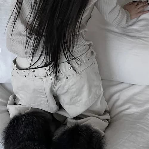 지금 레트로 징 뒤에 벨트 디자인 넓은 다리 루즈핏 청바지 상세 이미지 2