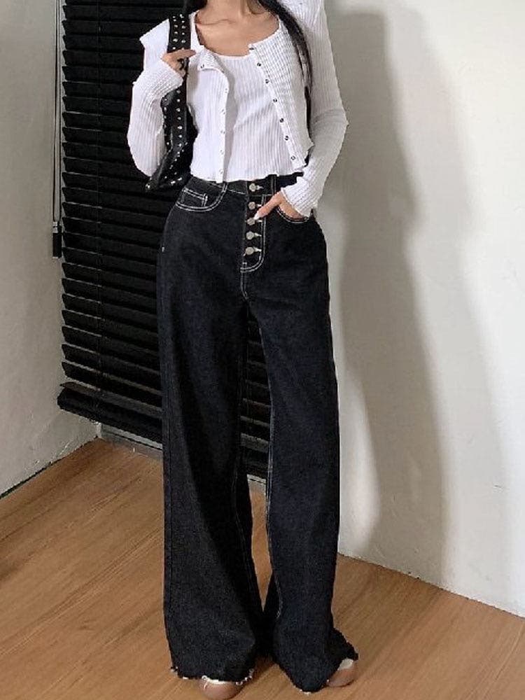 지금 기타 버클 진한 파란색 워싱 부츠컷 청바지 상세 이미지 2