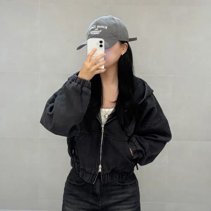 지금 거리 차가운 센스 스탠드 칼라 후드 데님 재킷 상세 이미지 2