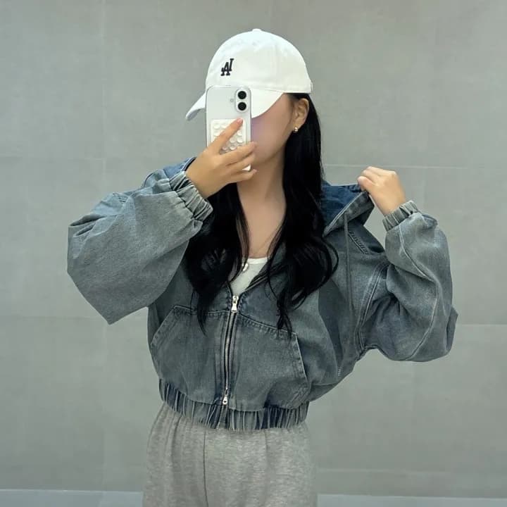 지금 거리 차가운 센스 스탠드 칼라 후드 데님 재킷 상세 이미지 4