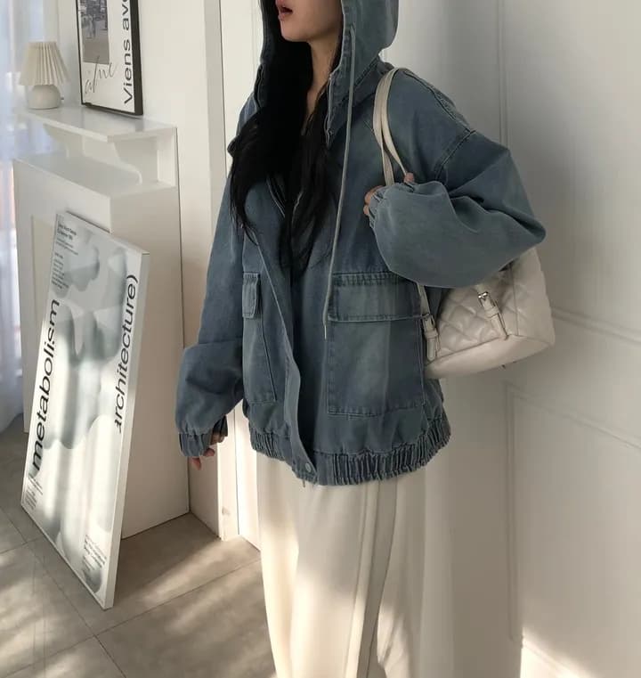 지금 0# 오토바이 가을 간결한 쇼트 스타일 다용도 데님 재킷 상세 이미지 12