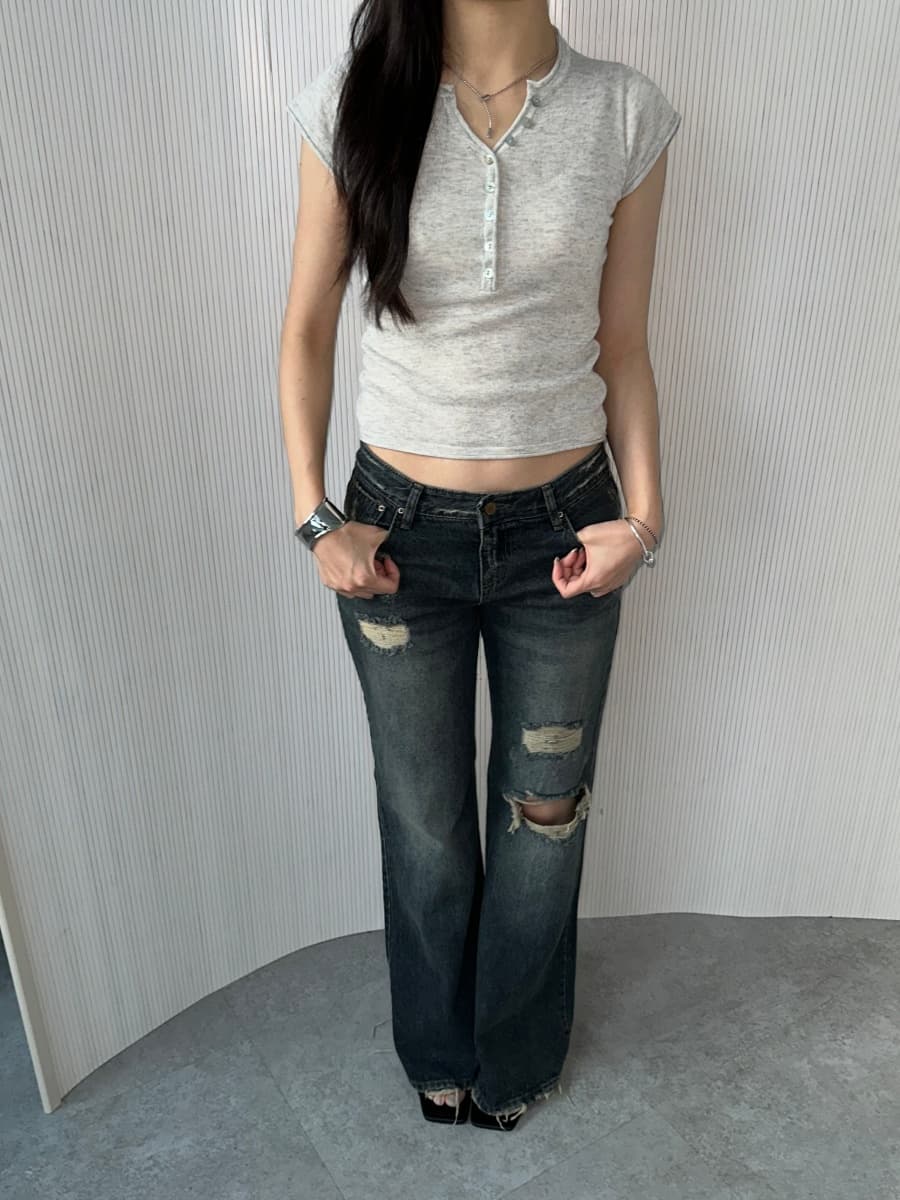 지금 레트로 워싱 캐주얼 루즈핏 그리기 찢어진 부분 거친 가장자리 데님 긴 바지 이미지 4