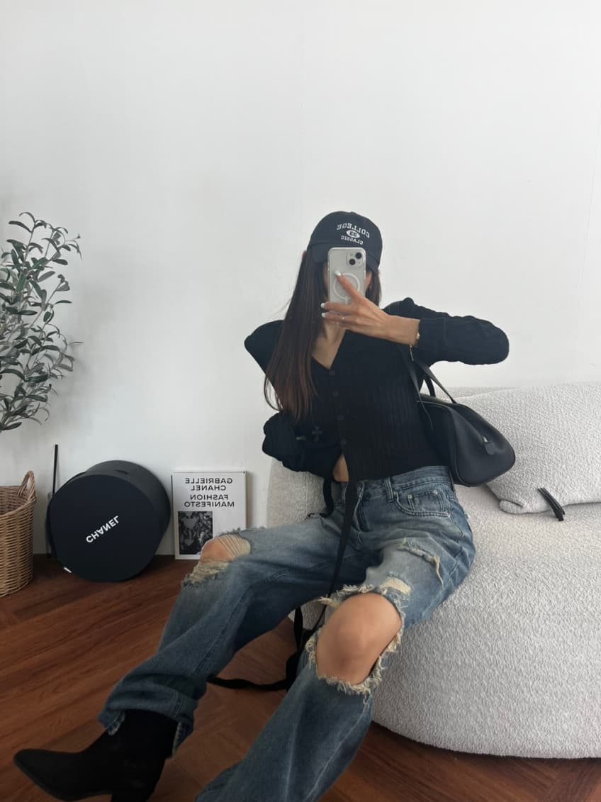나타난다. 가을 겨울 높음 거리 바람 전후 찢어진 부분 넓은 다리 루즈핏 슬림해 보이는 데님 긴 바지 상세 이미지 16