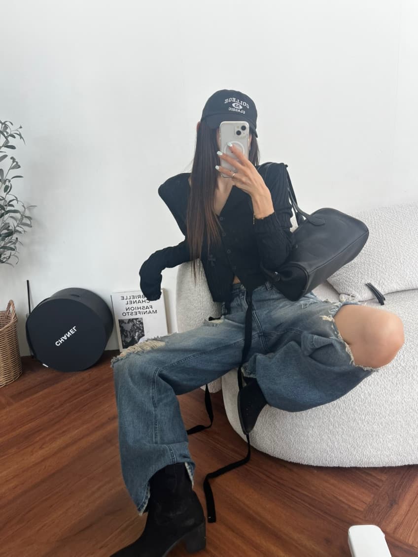 나타난다. 가을 겨울 높음 거리 바람 전후 찢어진 부분 넓은 다리 루즈핏 슬림해 보이는 데님 긴 바지 상세 이미지 26