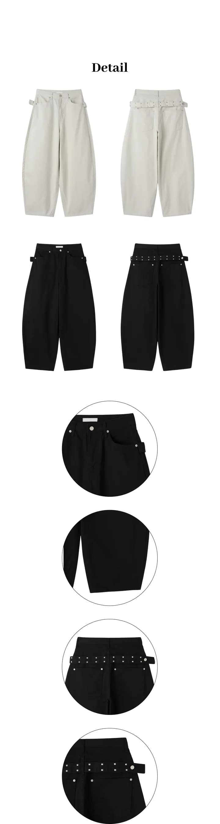 지금 레트로 stud 징 뒤에 벨트 디자인 넓은 다리 루즈핏 청바지 상세 이미지 7