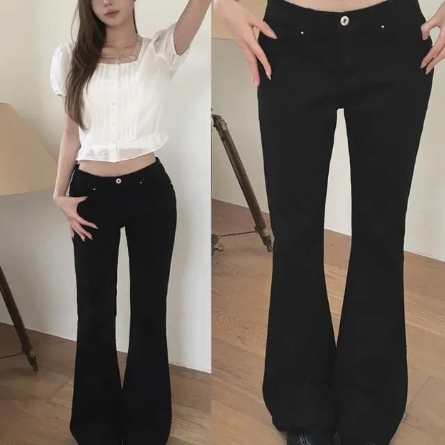 버드 나무 못 패키지 포인트 클래식 검정색 부츠컷 청바지 긴 바지 상세 이미지 2