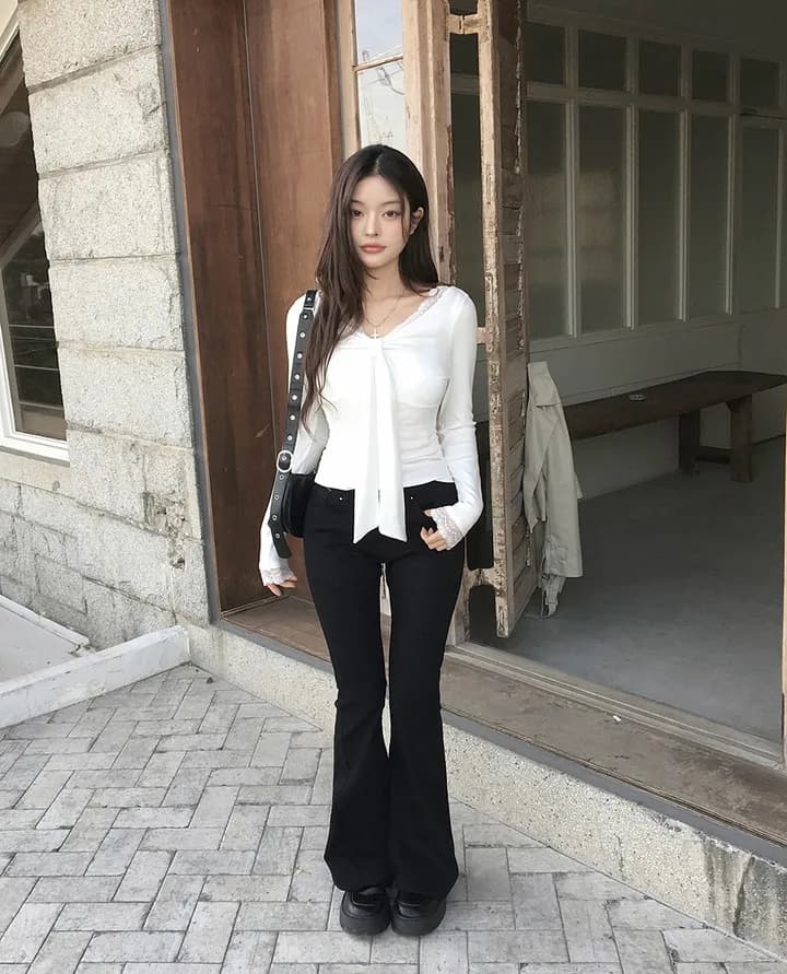 버드 나무 못 패키지 포인트 클래식 검정색 부츠컷 청바지 긴 바지 상세 이미지 34