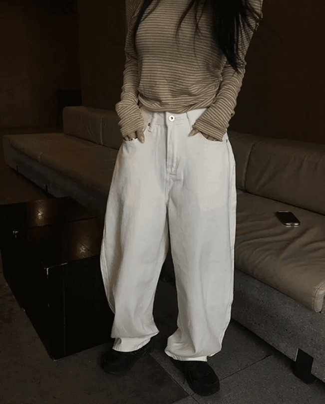 지금 단색 징 십자가 루즈핏 모통이 칼 캐주얼 바지 이미지 4