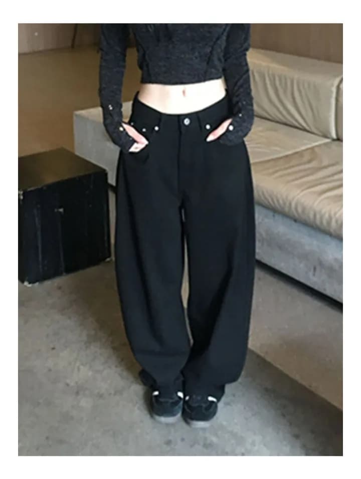 지금 단색 징 십자가 루즈핏 모통이 칼 캐주얼 바지 상세 이미지 6