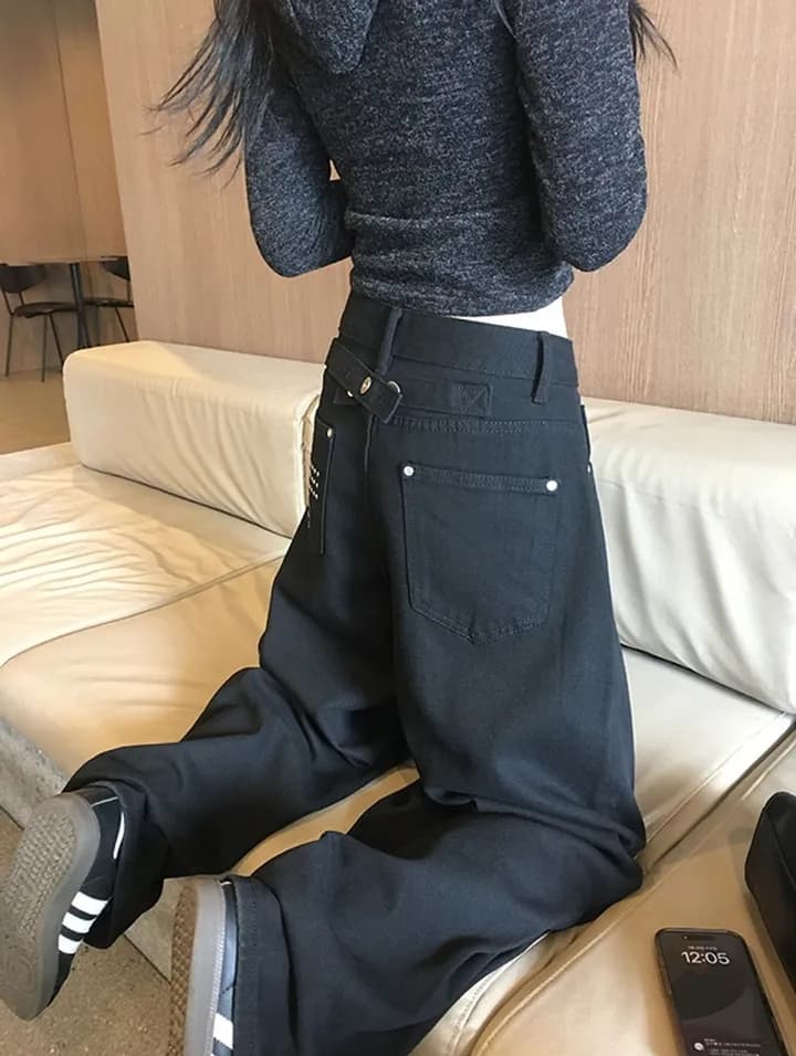 지금 단색 징 십자가 루즈핏 모통이 칼 캐주얼 바지 상세 이미지 8