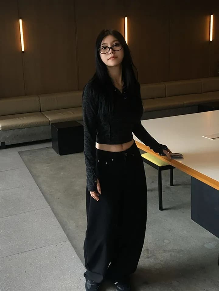 지금 단색 징 십자가 루즈핏 모통이 칼 캐주얼 바지 상세 이미지 14