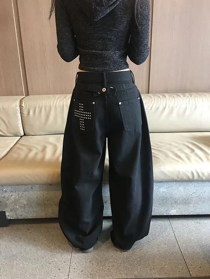 지금 단색 징 십자가 루즈핏 모통이 칼 캐주얼 바지 상세 이미지 19