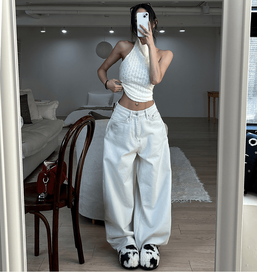 지금 단색 징 십자가 루즈핏 모통이 칼 캐주얼 바지 이미지 4