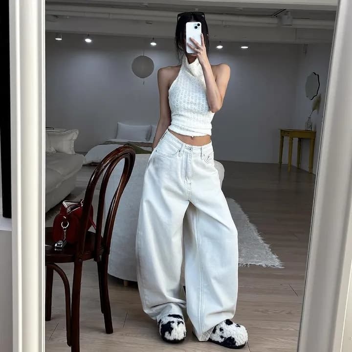 지금 단색 징 십자가 루즈핏 모통이 칼 캐주얼 바지 상세 이미지 8