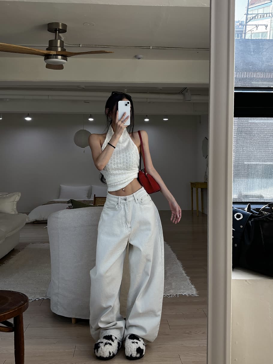 지금 단색 징 십자가 루즈핏 모통이 칼 캐주얼 바지 상세 이미지 23