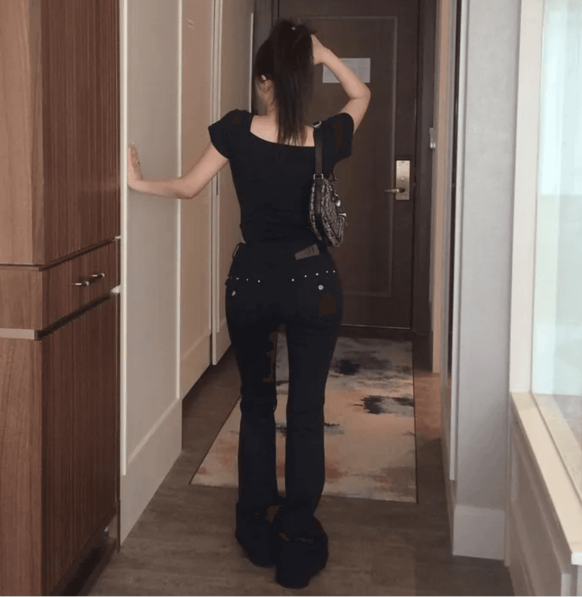 버드 나무 못 주머니 몸매 가꾸기 부츠컷 데님 긴 바지 이미지 4