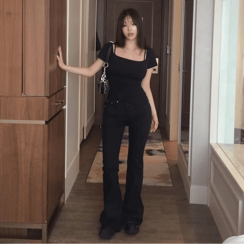 버드 나무 못 주머니 몸매 가꾸기 부츠컷 데님 긴 바지 상세 이미지 3