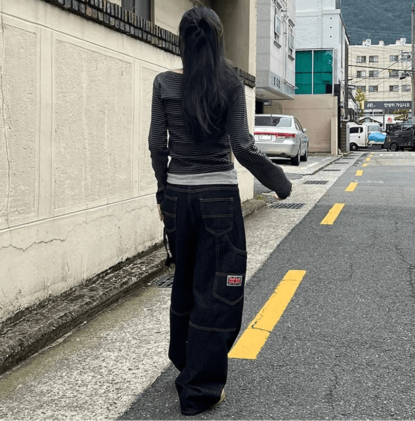 지금 거리 워크웨어 패치 루즈핏 데님 긴 바지 상세 이미지 6
