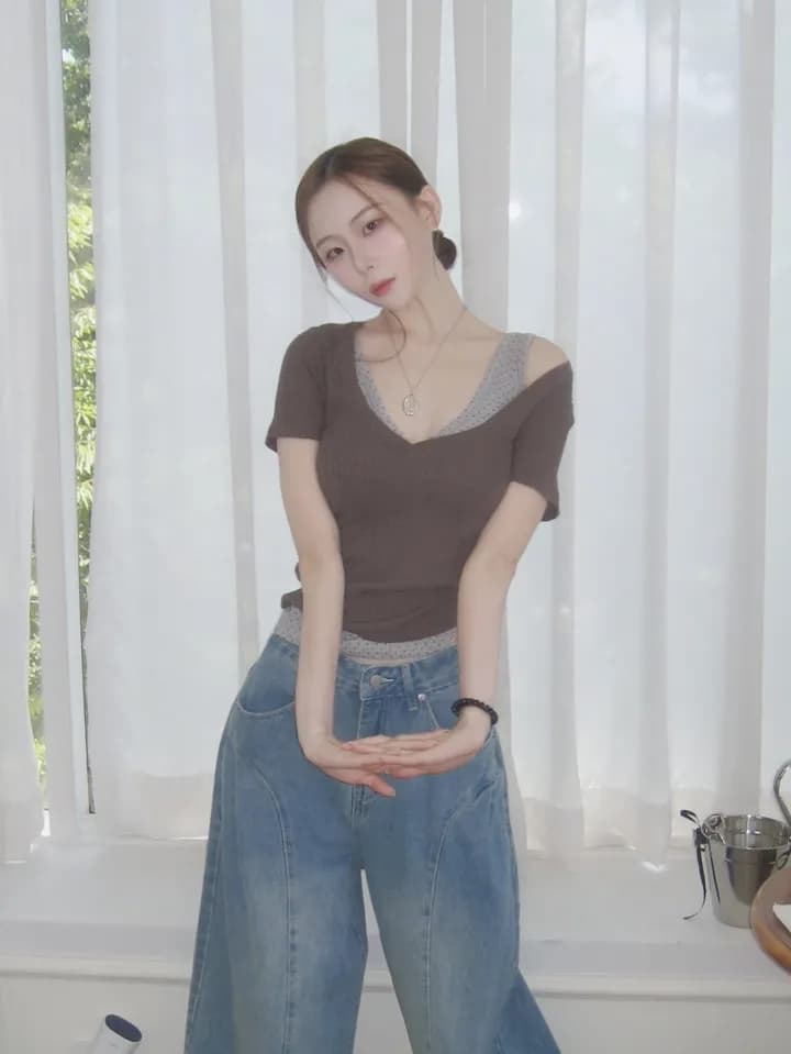 지금 레트로 워싱 곡선 플리츠 루즈핏 넓은 다리 청바지 상세 이미지 25