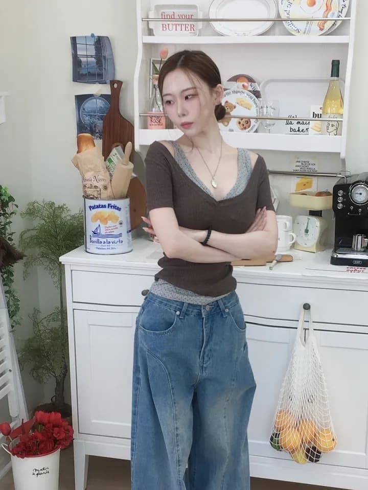 지금 레트로 워싱 곡선 플리츠 루즈핏 넓은 다리 청바지 상세 이미지 29