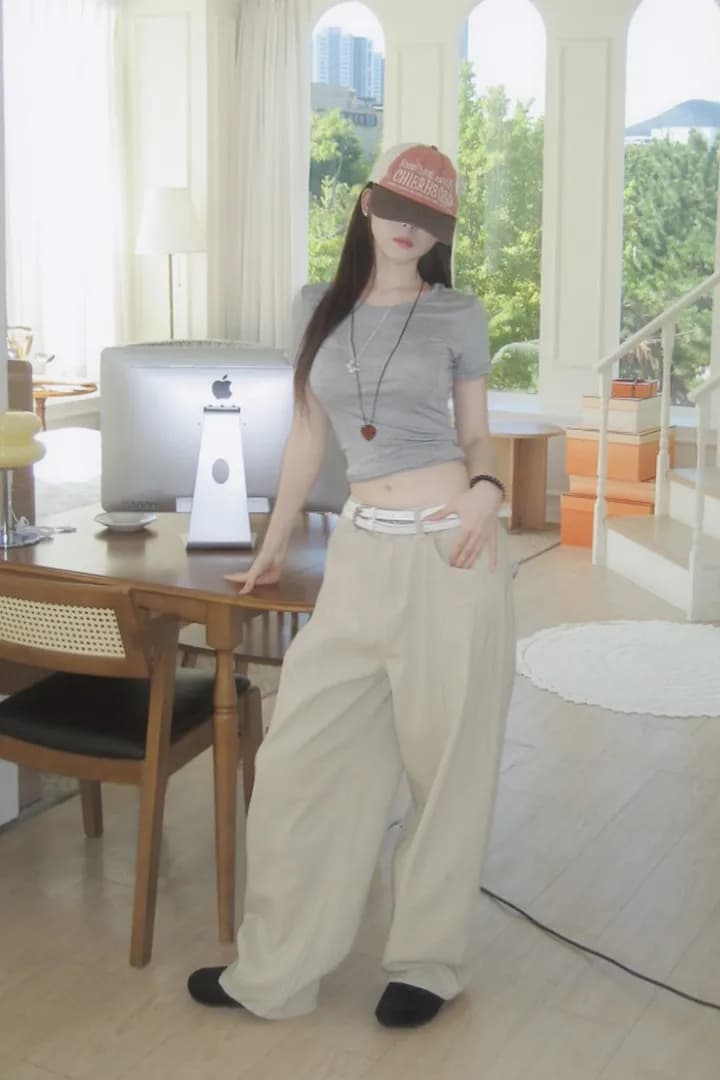 지금 레트로 워싱 곡선 플리츠 루즈핏 넓은 다리 청바지 상세 이미지 55