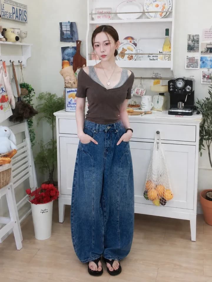 지금 레트로 워싱 곡선 플리츠 루즈핏 넓은 다리 청바지 상세 이미지 71