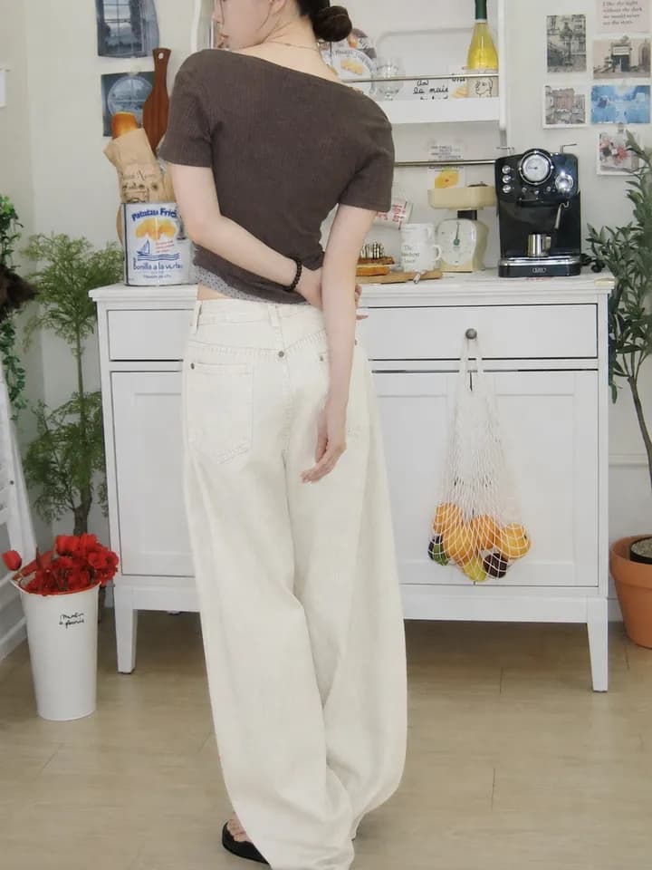 지금 레트로 워싱 곡선 플리츠 루즈핏 넓은 다리 청바지 상세 이미지 75