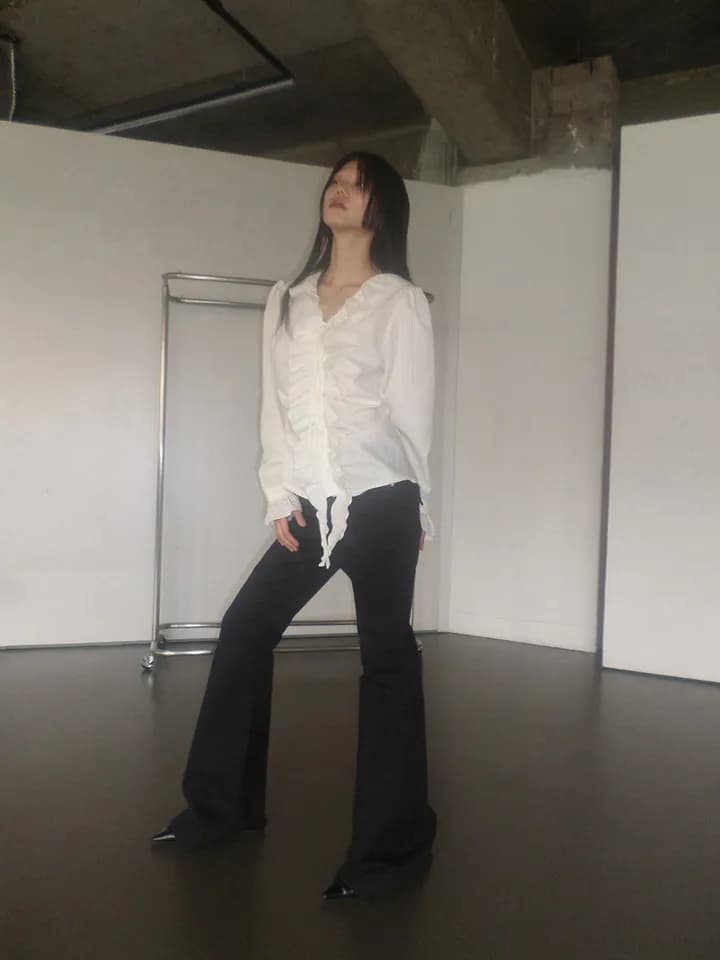 있음 선적 높음 거리 핫걸 바람 워싱 검정색 나팔 청바지 긴 바지 상세 이미지 2