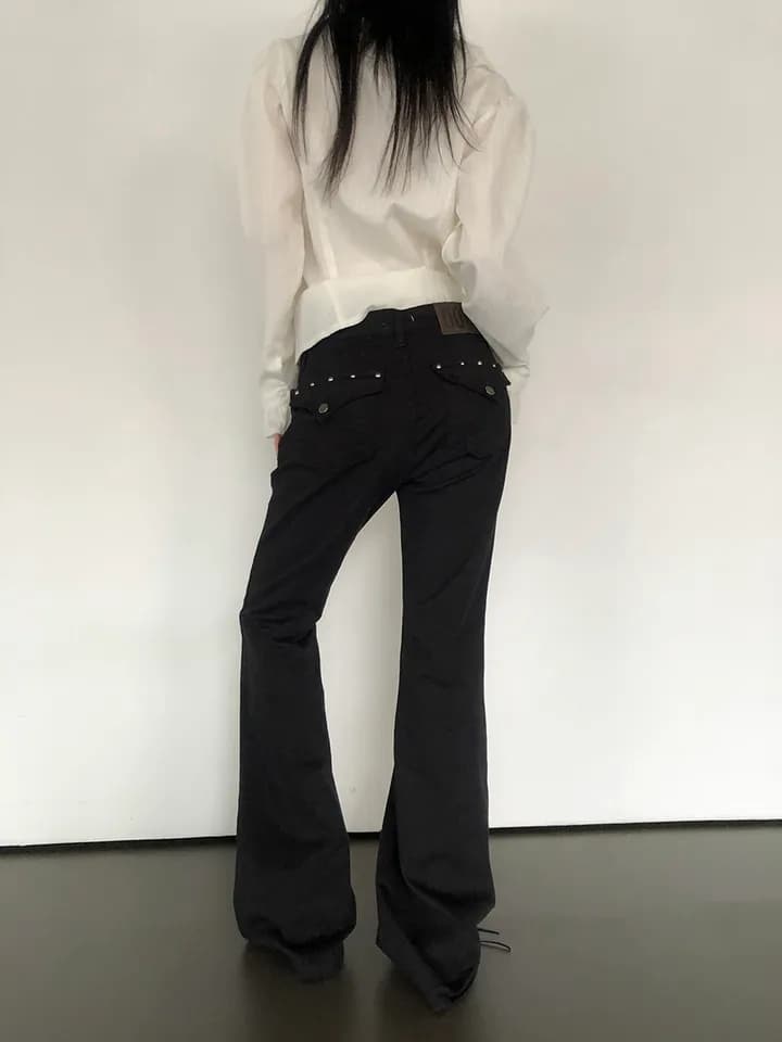있음 선적 높음 거리 핫걸 바람 워싱 검정색 나팔 청바지 긴 바지 상세 이미지 6