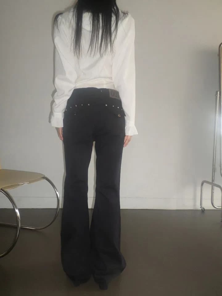 있음 선적 높음 거리 핫걸 바람 워싱 검정색 나팔 청바지 긴 바지 상세 이미지 23