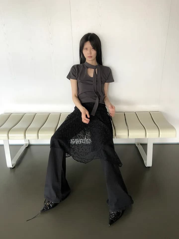 있음 선적 높음 거리 핫걸 바람 워싱 검정색 나팔 청바지 긴 바지 상세 이미지 27