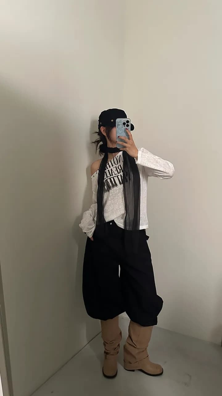 l 버드 나무 못 십자가 스트랩 루즈핏 넓은 다리 캐주얼 바지 청바지 상세 이미지 10
