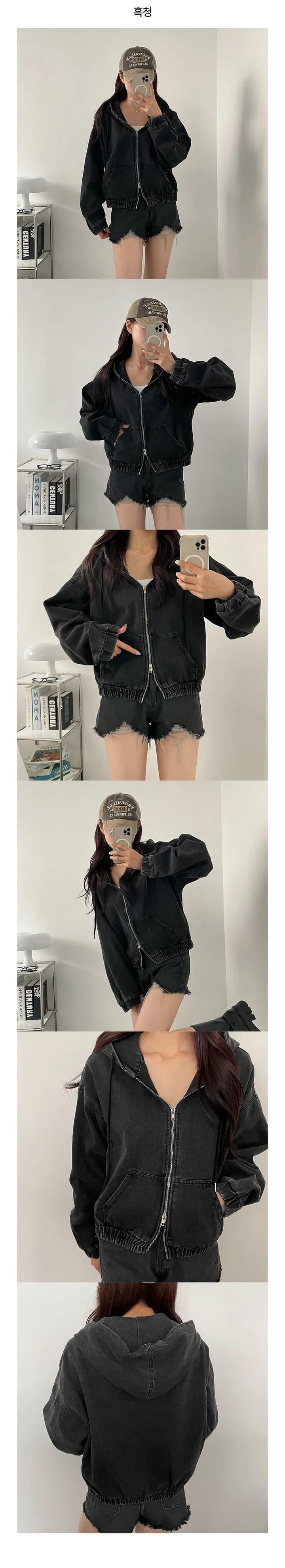 지금 쇼트 스타일 지퍼 후드 밴딩 밑단 재킷 상세 이미지 9