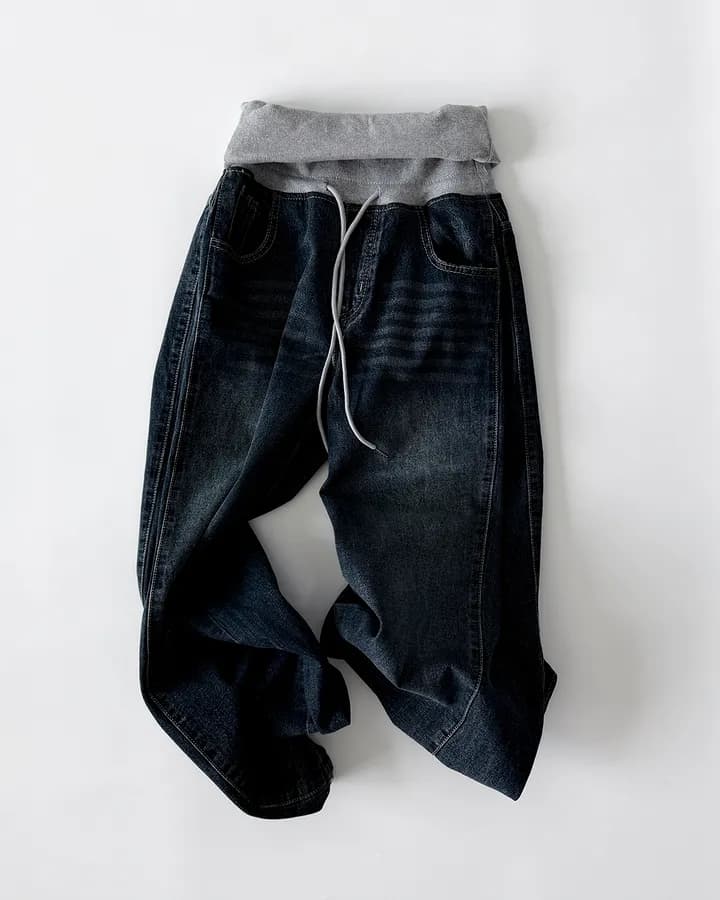 폴딩 리브 패치워크 넓은 다리 청바지 긴 바지 상세 이미지 38