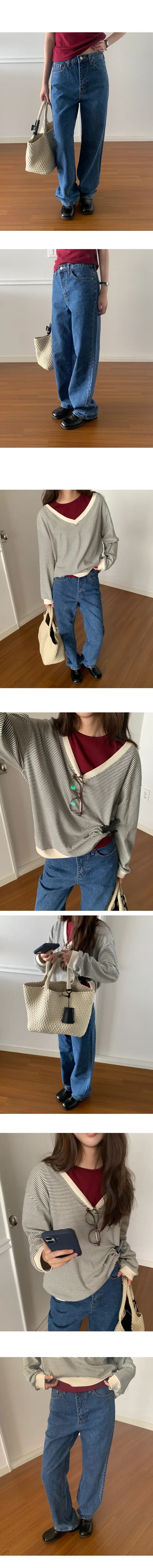 지금 다용도 기초 클래식 섹션 미니멀리즘 와이드 레그 팬츠 데님 긴 바지 상세 이미지 3