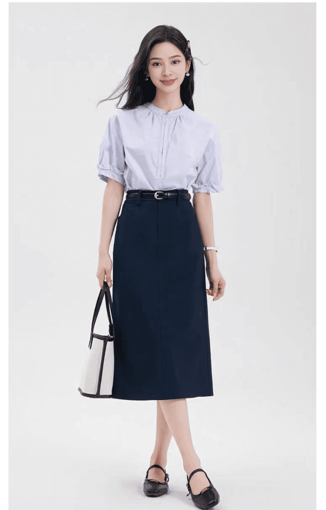 연령 감소 이동 클래스 맛 파란색 반팔 여성 셔츠 대학생 라운드 넥 출퇴근 셔츠 여자 여름 맨위 이미지 4