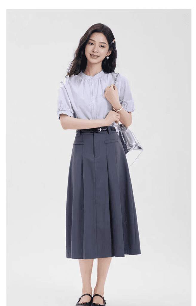 연령 감소 이동 클래스 맛 파란색 반팔 여성 셔츠 대학생 라운드 넥 출퇴근 셔츠 여자 여름 맨위 상세 이미지 12