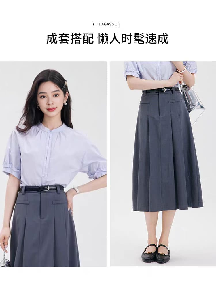 연령 감소 이동 클래스 맛 파란색 반팔 여성 셔츠 대학생 라운드 넥 출퇴근 셔츠 여자 여름 맨위 상세 이미지 22