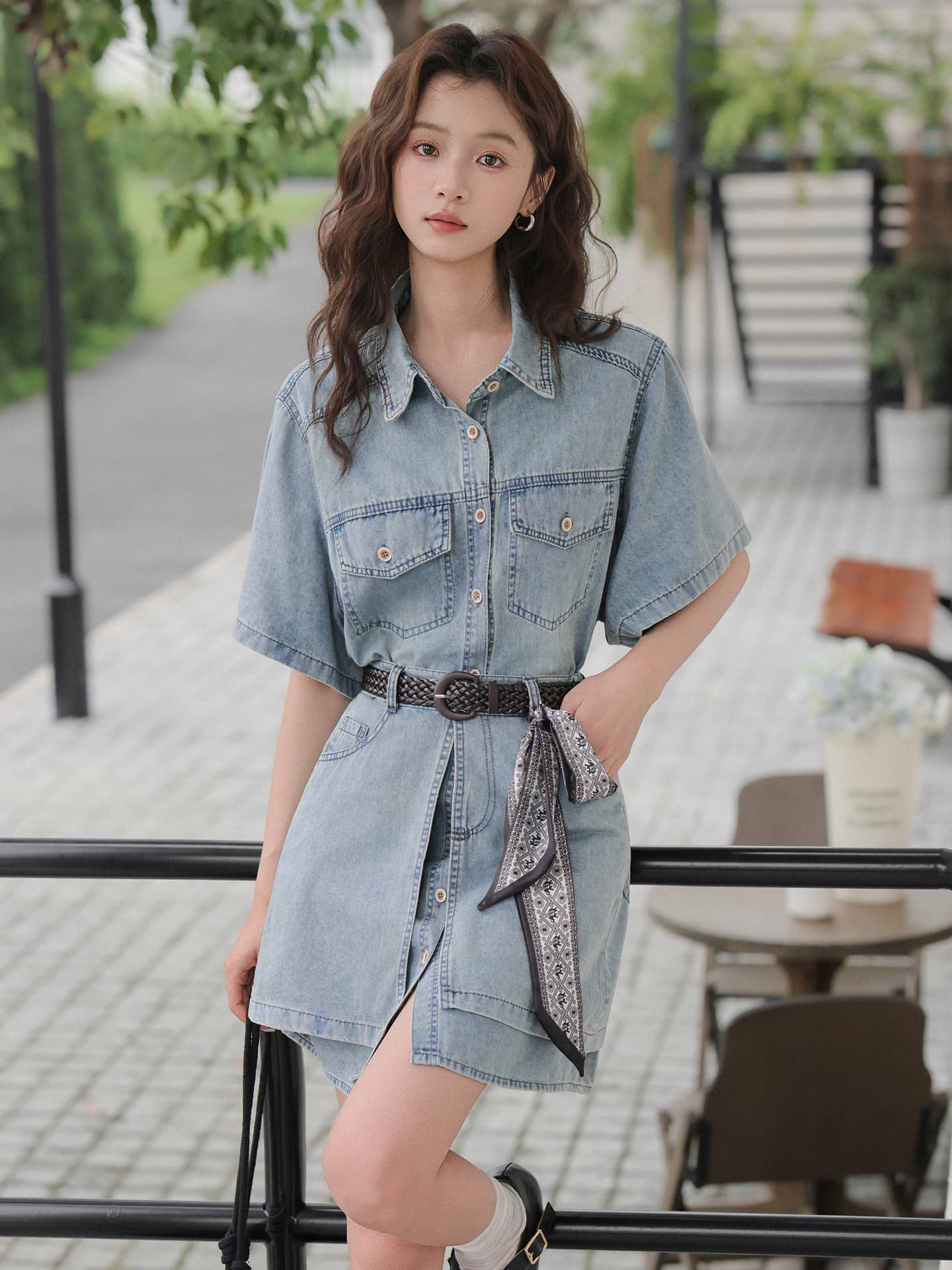 한 부서 2026 여름 레트로 워크웨어 반팔 데님 여성 드레스 하나 슬라이스 랩스커트팬츠 반신 스커트 투피스 세트