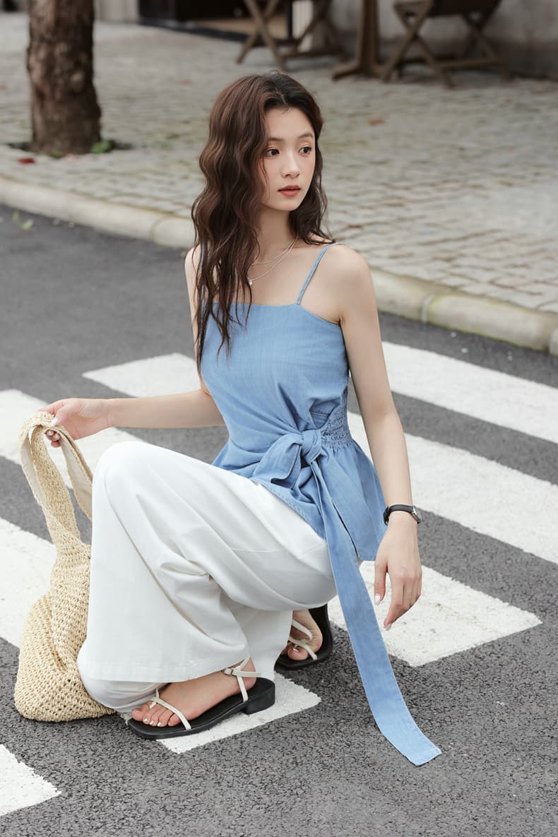휴가 바람 레이스업 허리 수축 데님 캐미솔 2026 여름 몸매 가꾸기 다용도 달콤함 연령 감소 맨위 트렌디 상세 이미지 11