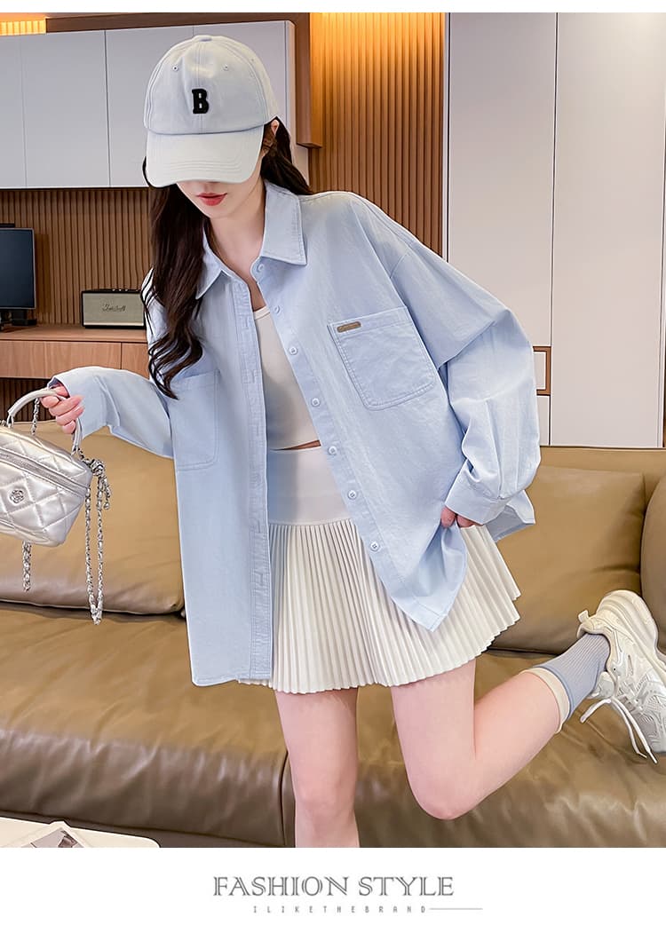 긴팔 셔츠 여성 코트 2026 봄 새로운 한국 스타일 루즈핏 폴로 칼라 오픈 가디건 셔츠 외부 잡아라. 의류 상세 이미지 18