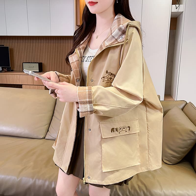 캐주얼 느긋한 바람 외국 가스 다용도 맨위 여성 봄 신제품 패션 슬림해 보이는 품격 체크무늬 패치워크 재킷 재킷 이미지 4