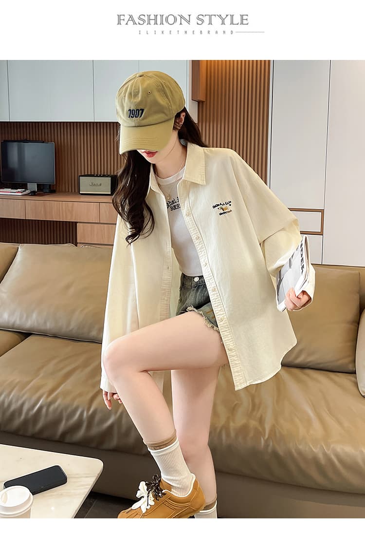 패션 3 차원 자수 면 100% 셔츠 여성 코트 문예 팬 폴로 칼라 긴팔 캐주얼 셔츠 오픈 가디건 봄 상세 이미지 27