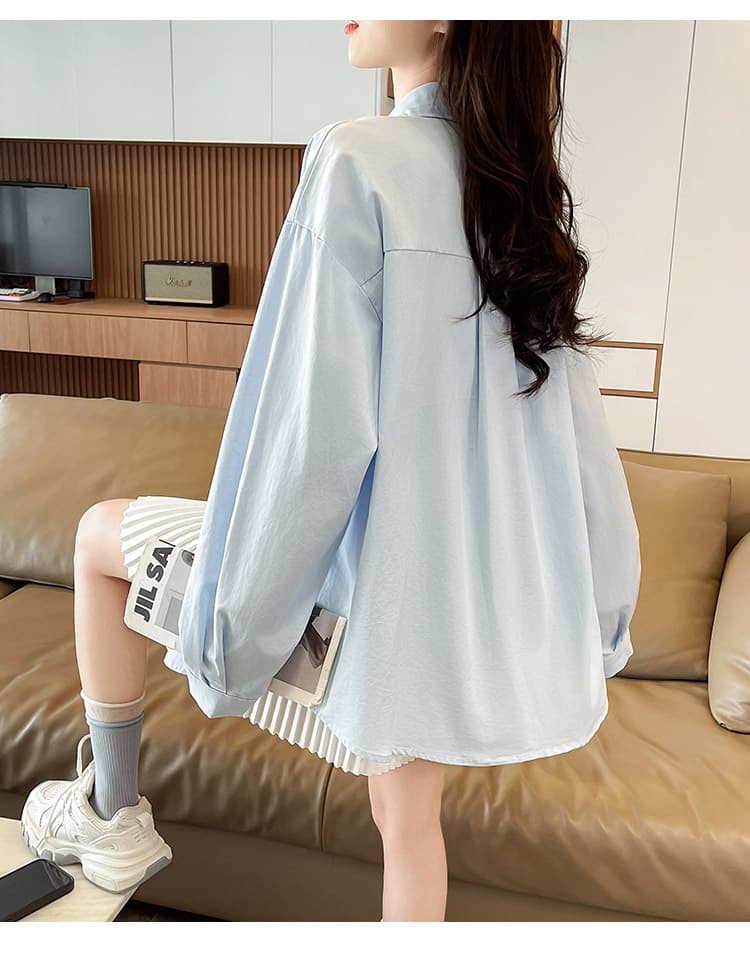 봄 새로운 여성 긴 소매 셔츠 캐주얼 스트라이프 폴로 칼라 여성 순면 셔츠 롱 코트 다용도 트렌드 상세 이미지 23