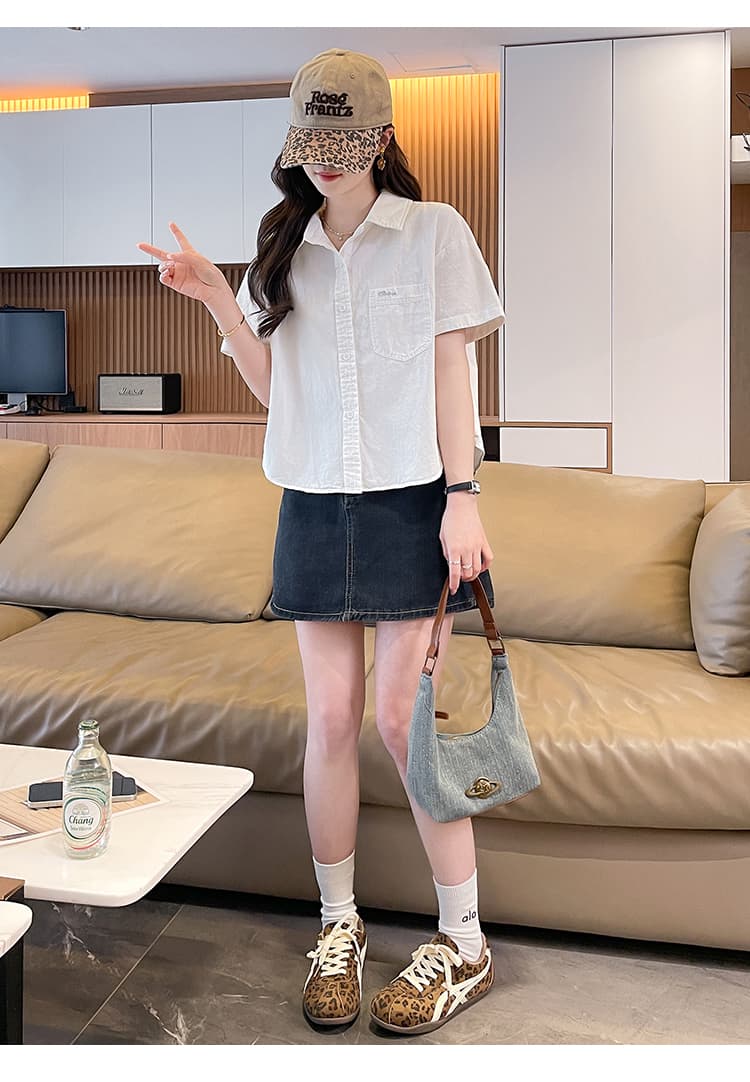 반팔 여성 코트 여름 얇은 스타일 2026 새로운 캐주얼 루즈핏 다용도 쇼트 스타일 셔츠 셔츠 작은 대중 맨위 상세 이미지 22
